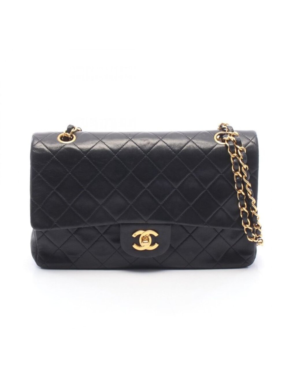 Chanel Shoulder Bag Quilted Double Flap Black Lambskin Chain